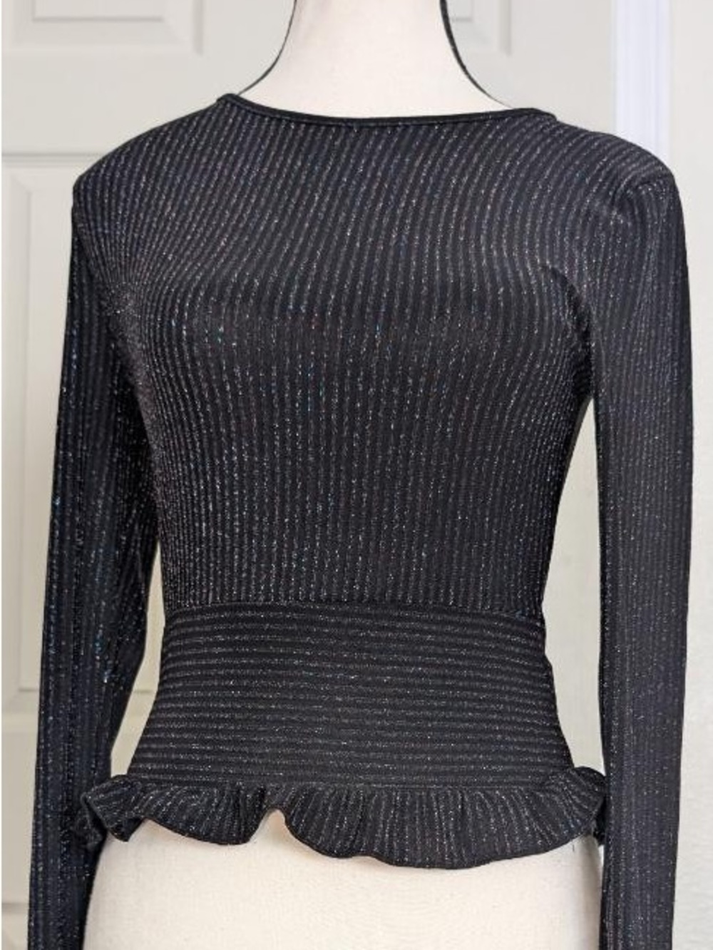 Wild Honey Black Ribbed Top with Multicolor Glitter